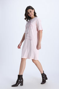 Zivame Garfield  Knit Cotton Loungewear Dress - Pink Dogwood — thumbnail 4